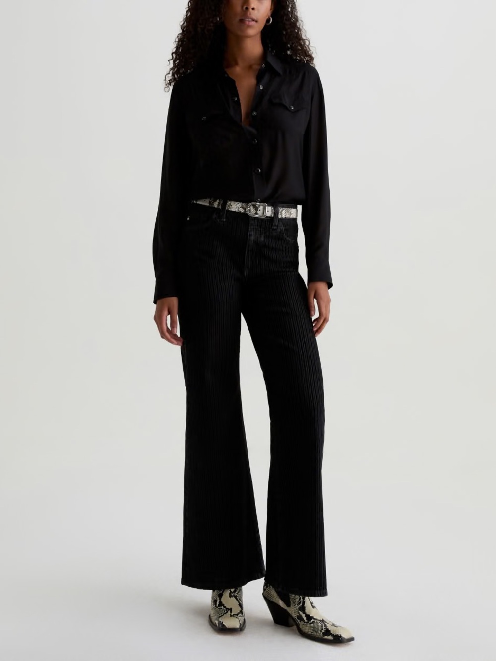 AG Saige Wide Leg Flocked Stripe Jeans Black Size 26 NWT